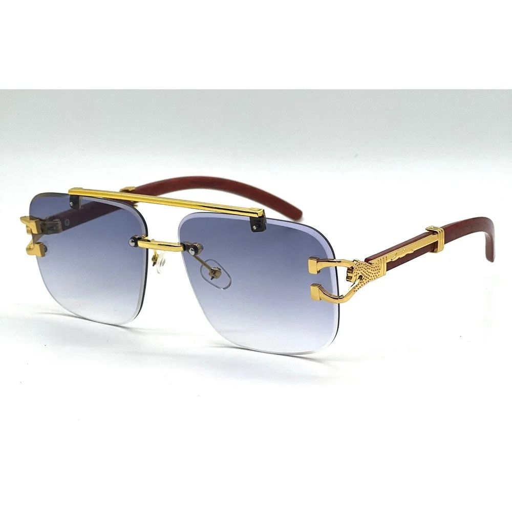 Gradient Blue Lenses Men Rimless Square Sunglasses Formal Hip Hop Music Festival